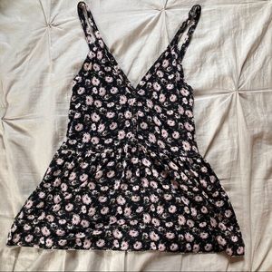 Black and Pink Floral Tank Top